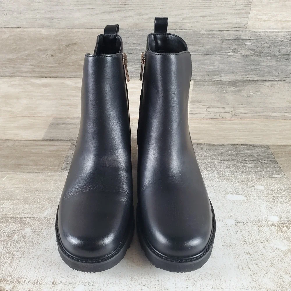Naturalizer Delilah Womens Ankle Boots Sz 6 M Black Leather Side Zip Round Toe